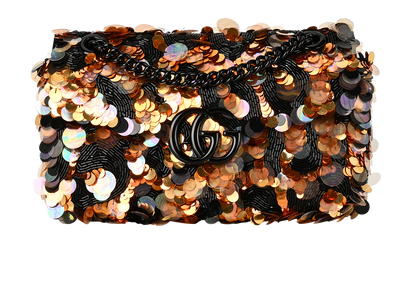 GG Marmont Embellished Shoulder Bag, &pound;2,500, Handbags, Black/Orange, Satin/Sequins, Front view